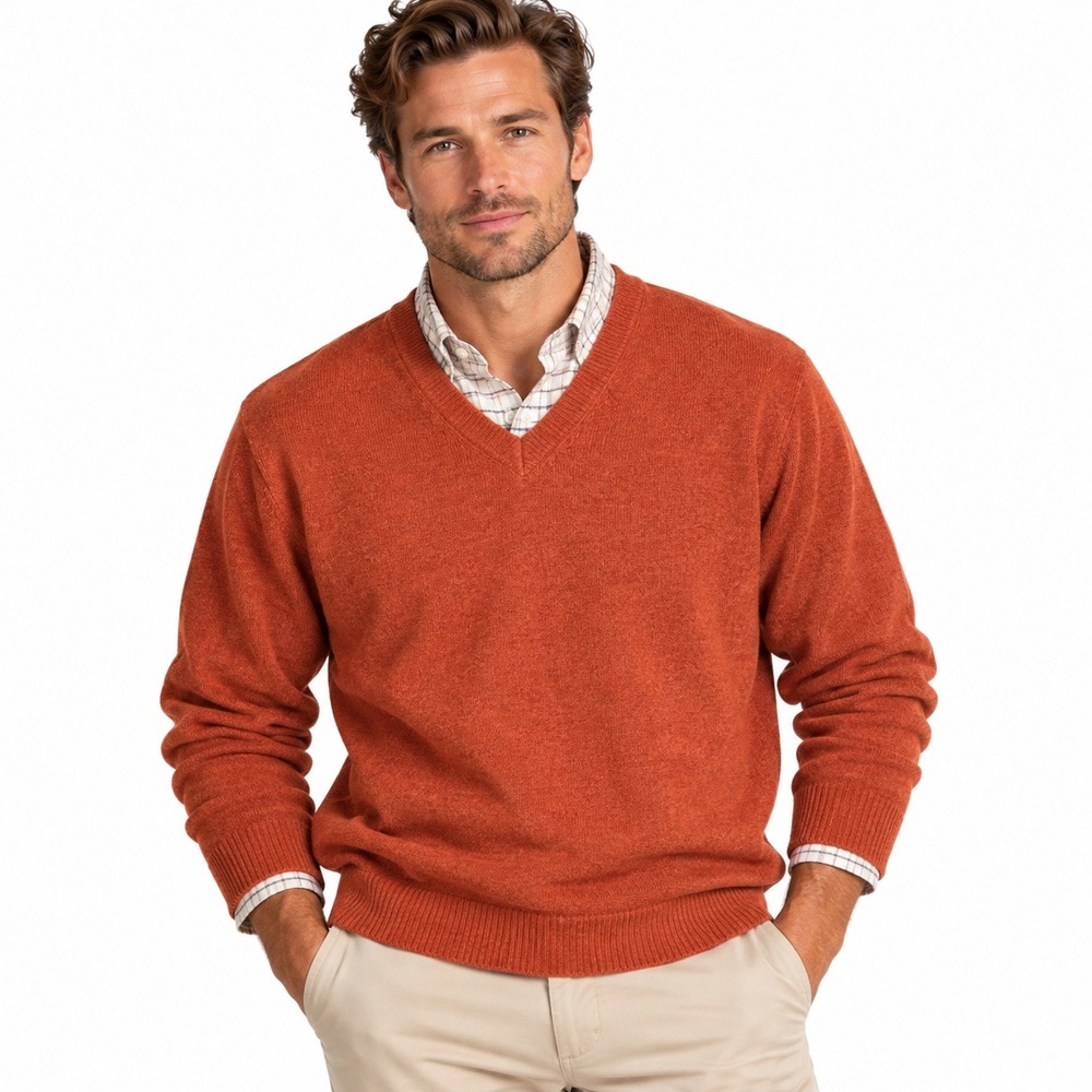 Brooks Brothers 346 V-Neck Sweater Large Orange Cashmere Preppy Luxury Autumn